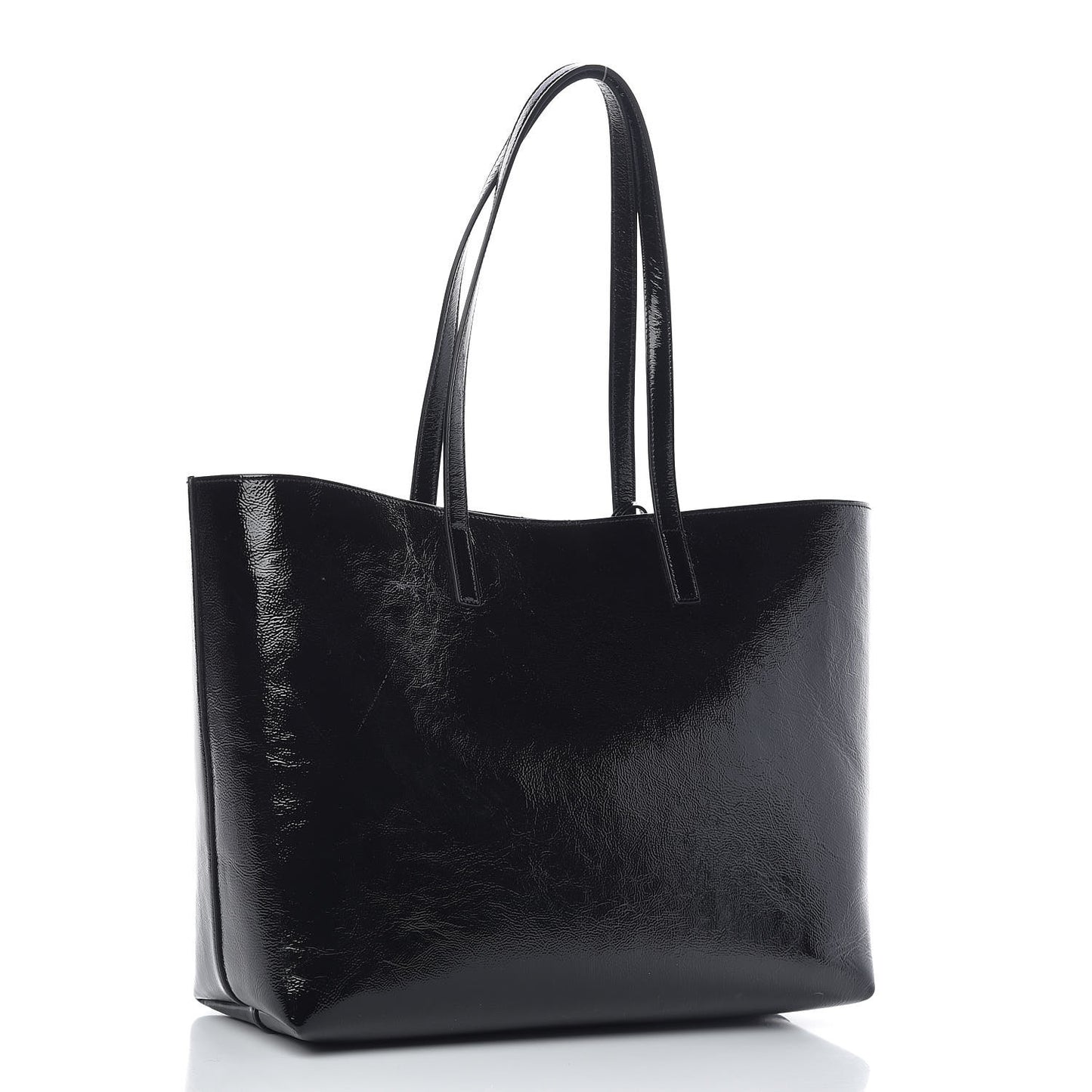 Patent Calfskin Large Shopping Tote Black