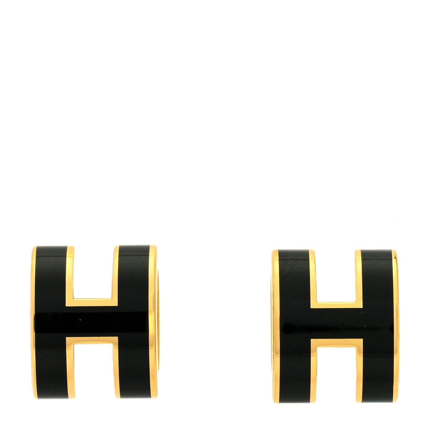 Gold Lacquered Pop H Earrings Black