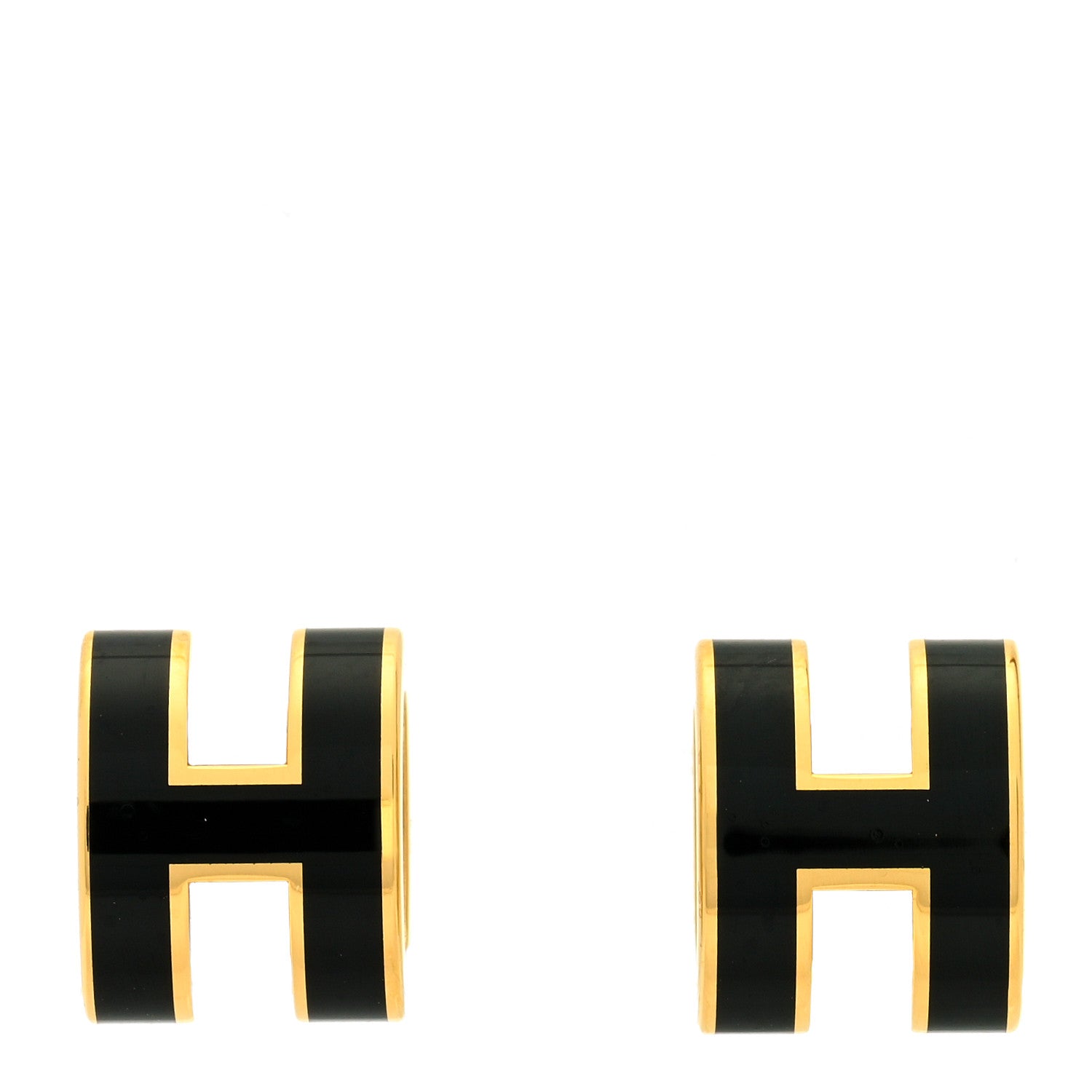 Hermes Gold Lacquered Pop H Earrings Black 1 of 4
