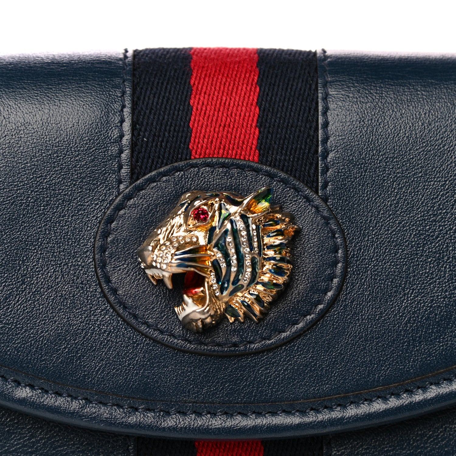 Gucci Textured Calfskin Web Mini Rajah Slim Flap Shoulder Bag Blue 7 of 12
