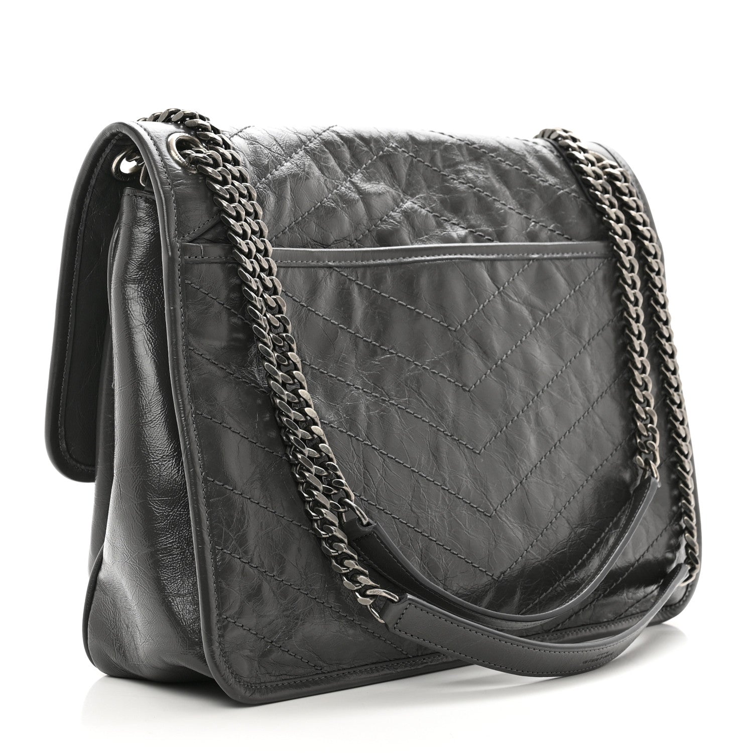 Saint Laurent Crinkled Calfskin Matelasse Monogram Large Niki Chain Satchel Fog 3 of 10