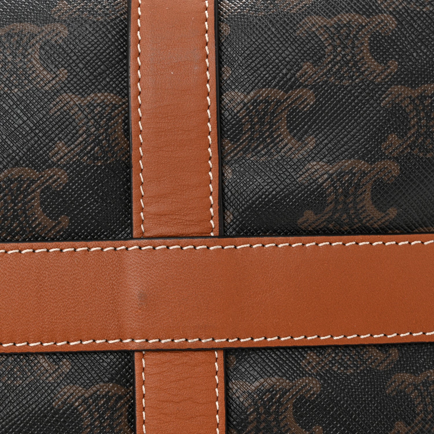 Celine Triomphe Canvas Calfskin Boston Bag Tan 15 of 16