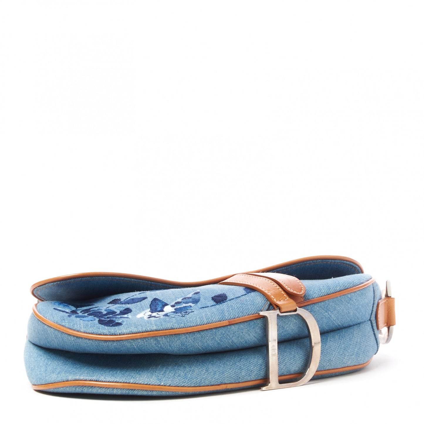 Denim Embroidered Saddle Bag Blue