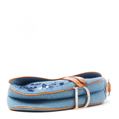 Christian Dior Denim Embroidered Saddle Bag Blue 3 of 13