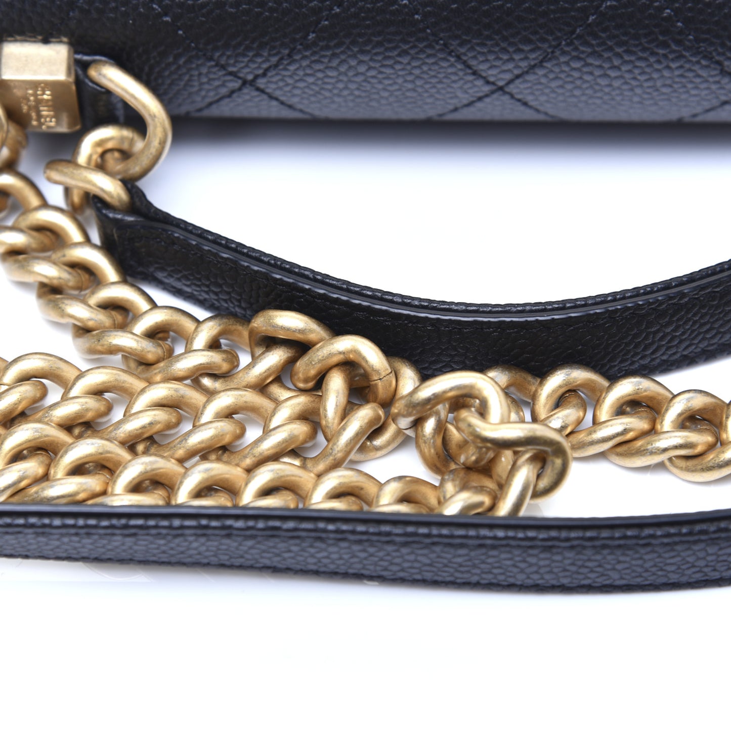 Caviar Diamond Stitched Small Top Handle Flap Black