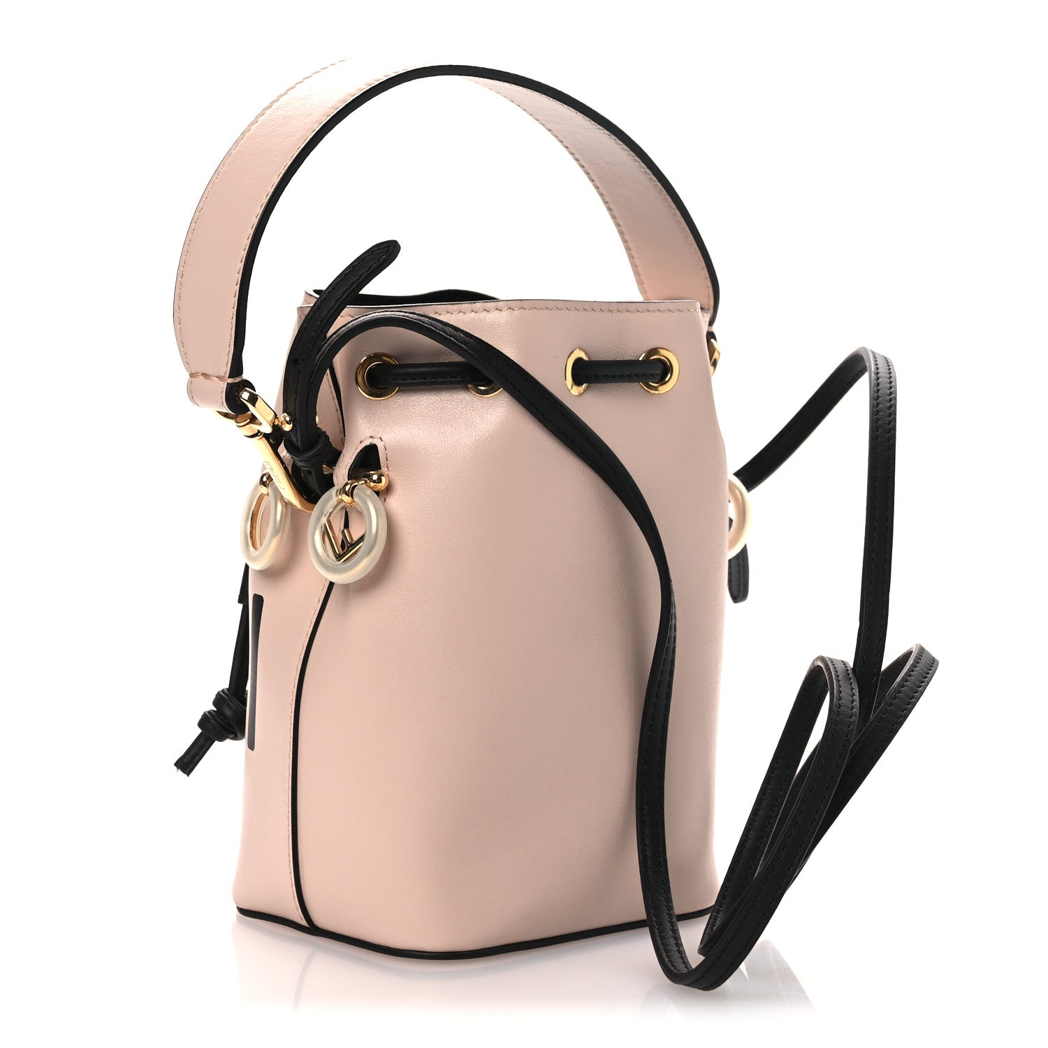 Fendi Vitello Fluffy Grace F is Fendi Logo Embossed Mini Mon Tresor Bucket Bag Rosa Quarzo Black 3 of 11
