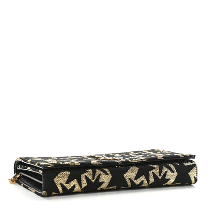 Saint Laurent Canvas Star Print Monogram Chain Wallet Gold Black 4 of 9