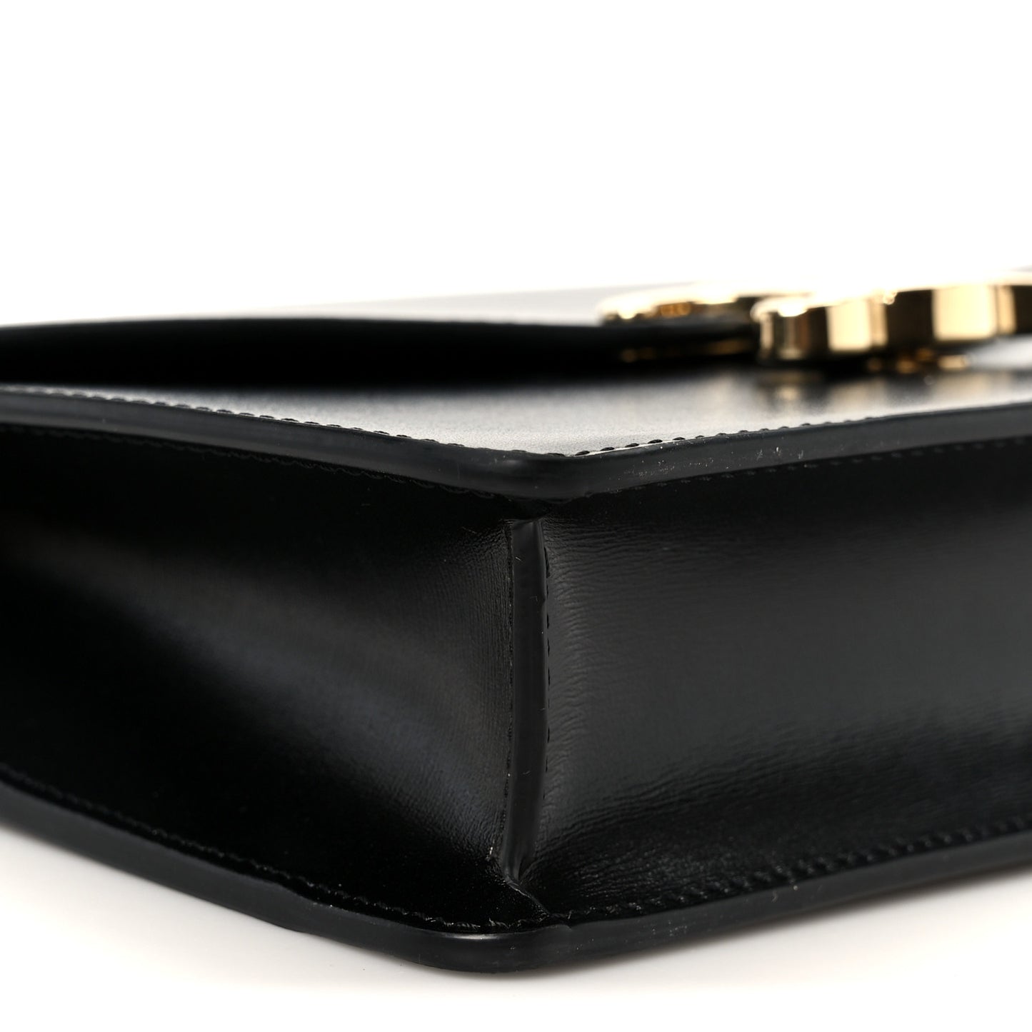 Shiny Calfskin Triomphe Margo Wallet on Chain Black