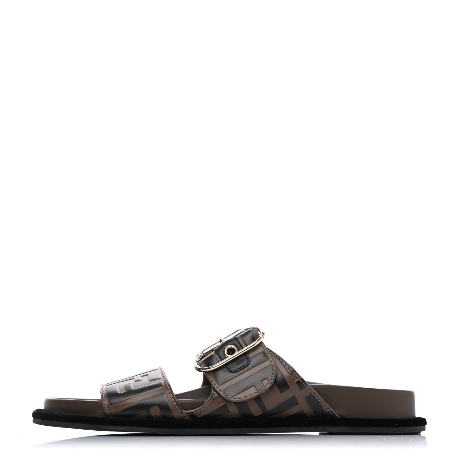 Fendi Calfskin FF Embossed Slide Sandals 36.5 Maya Black 1 of 4