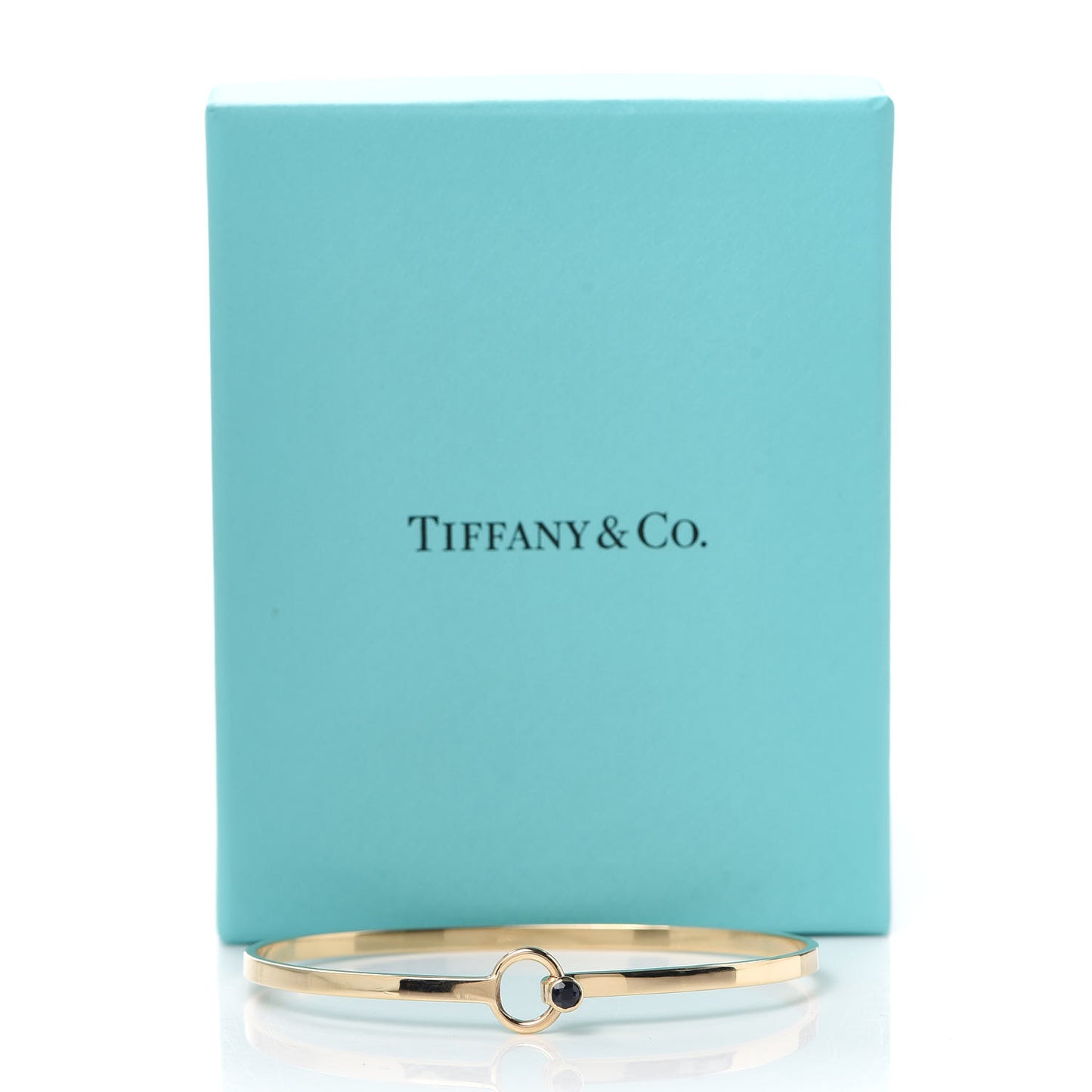 14K Yellow Gold Blue Sapphire Hook Eye Bangle Bracelet