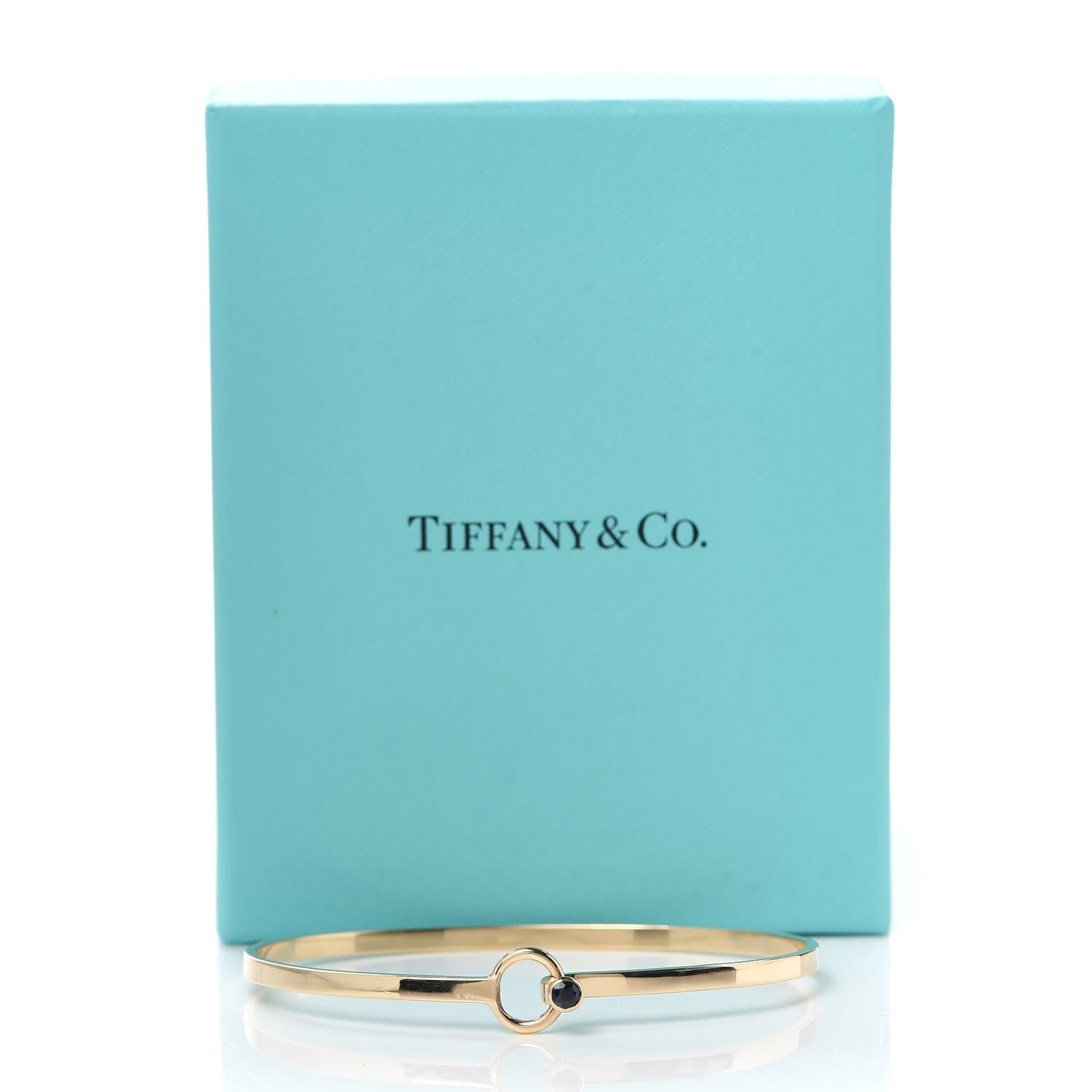 Tiffany 14K Yellow Gold Blue Sapphire Hook Eye Bangle Bracelet 5 of 5
