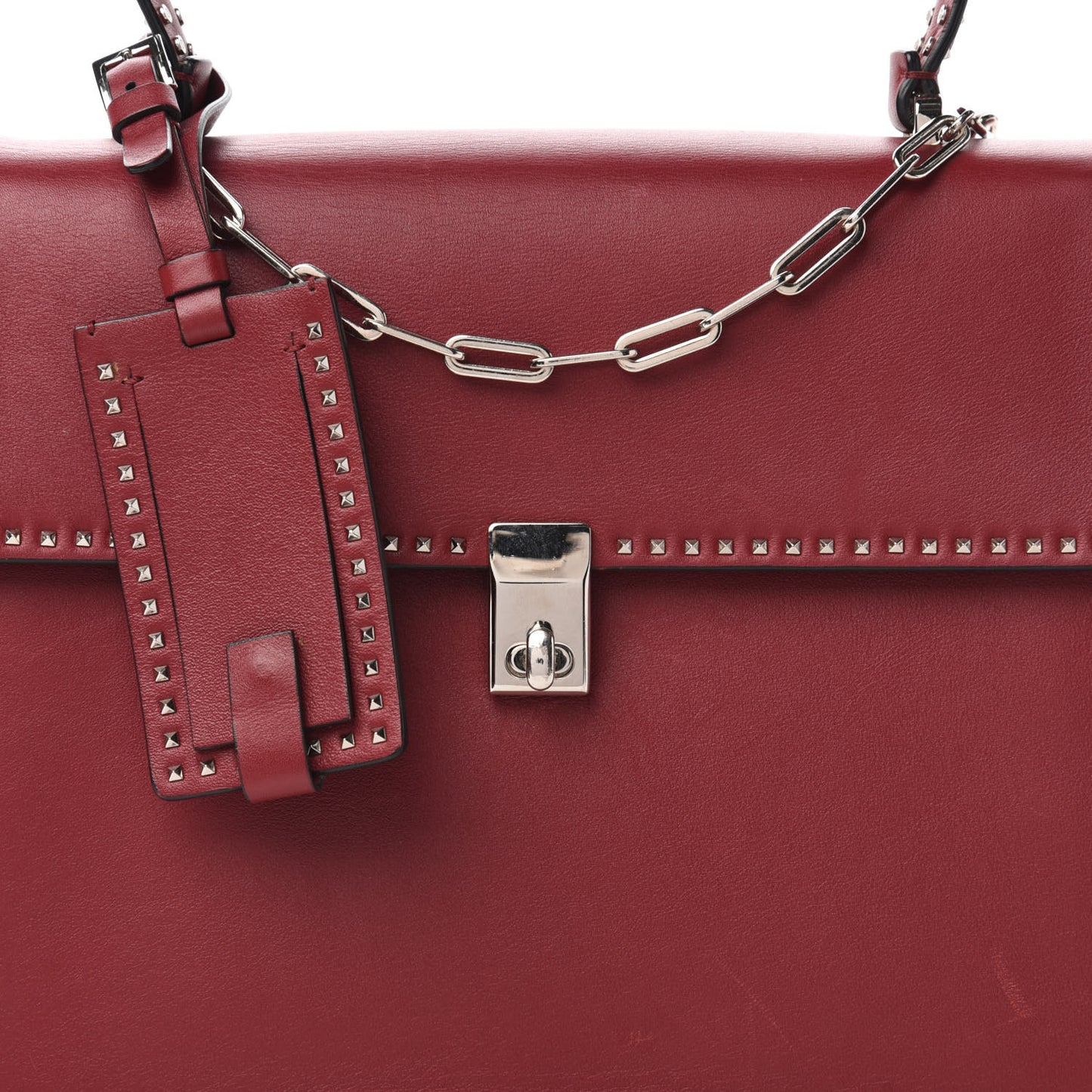 Vitello Rockstud Cabana Top Handle Bag Rubino