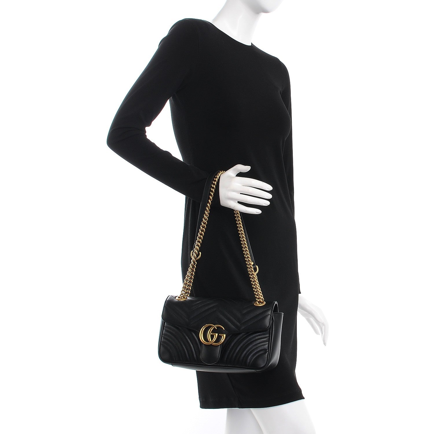 Gucci Calfskin Matelasse Small GG Marmont Shoulder Bag Black 3 of 8