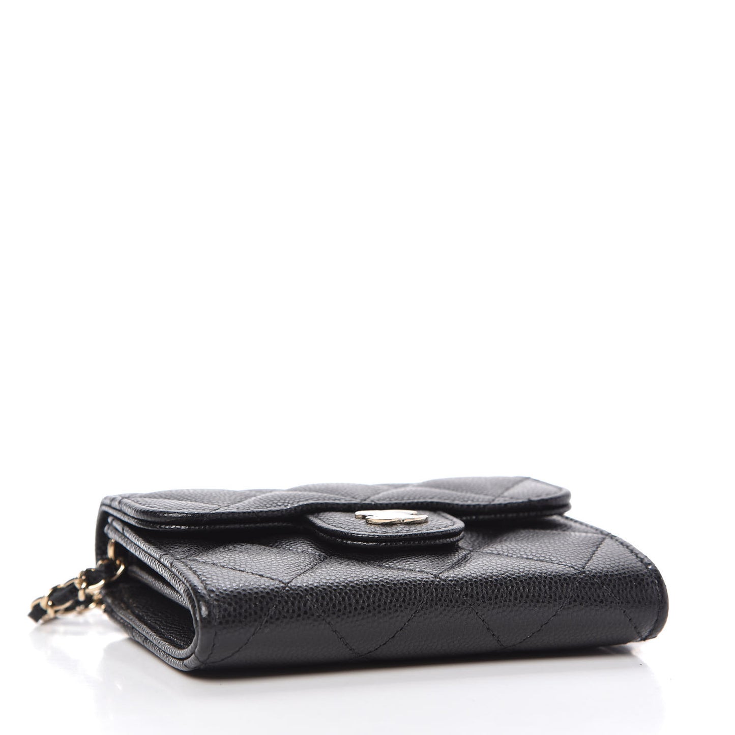 Caviar Quilted Flap Card Holder On Chain Black