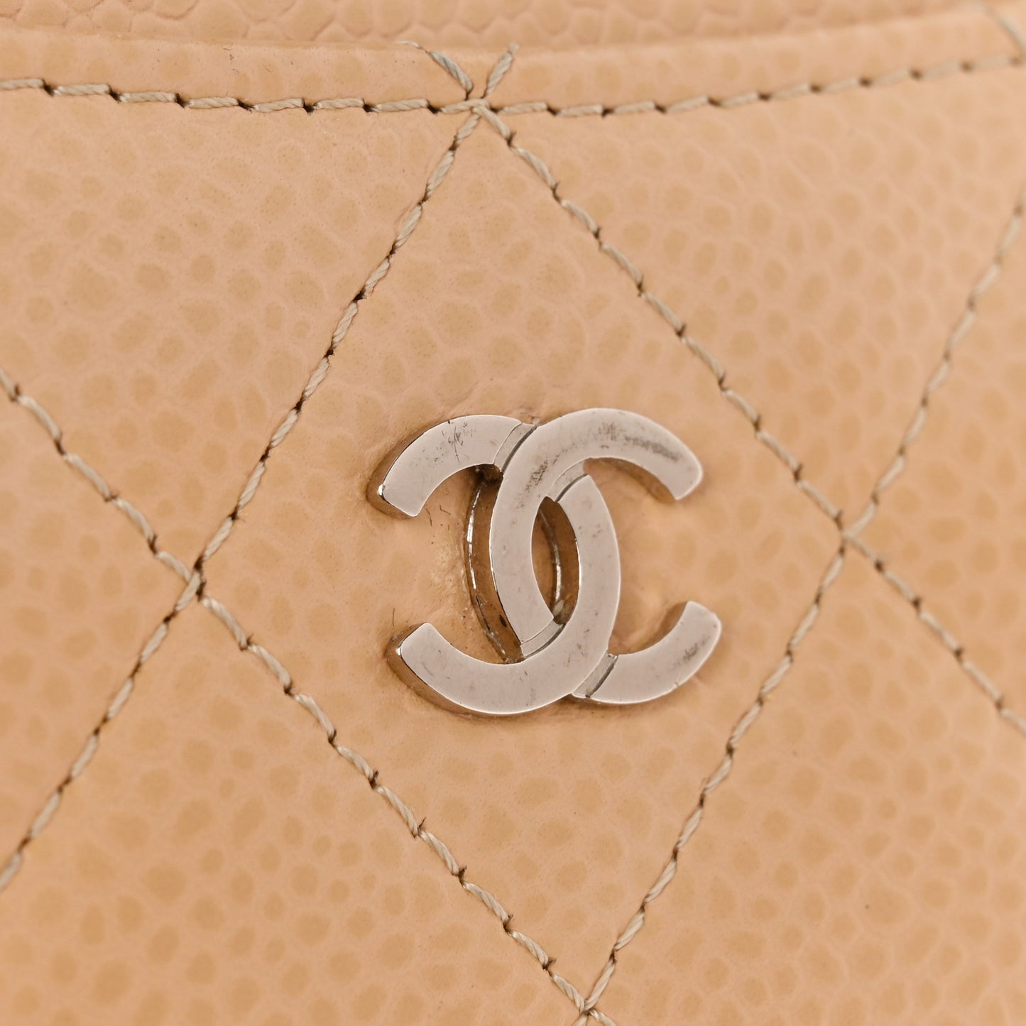 Caviar Quilted Card Holder Beige