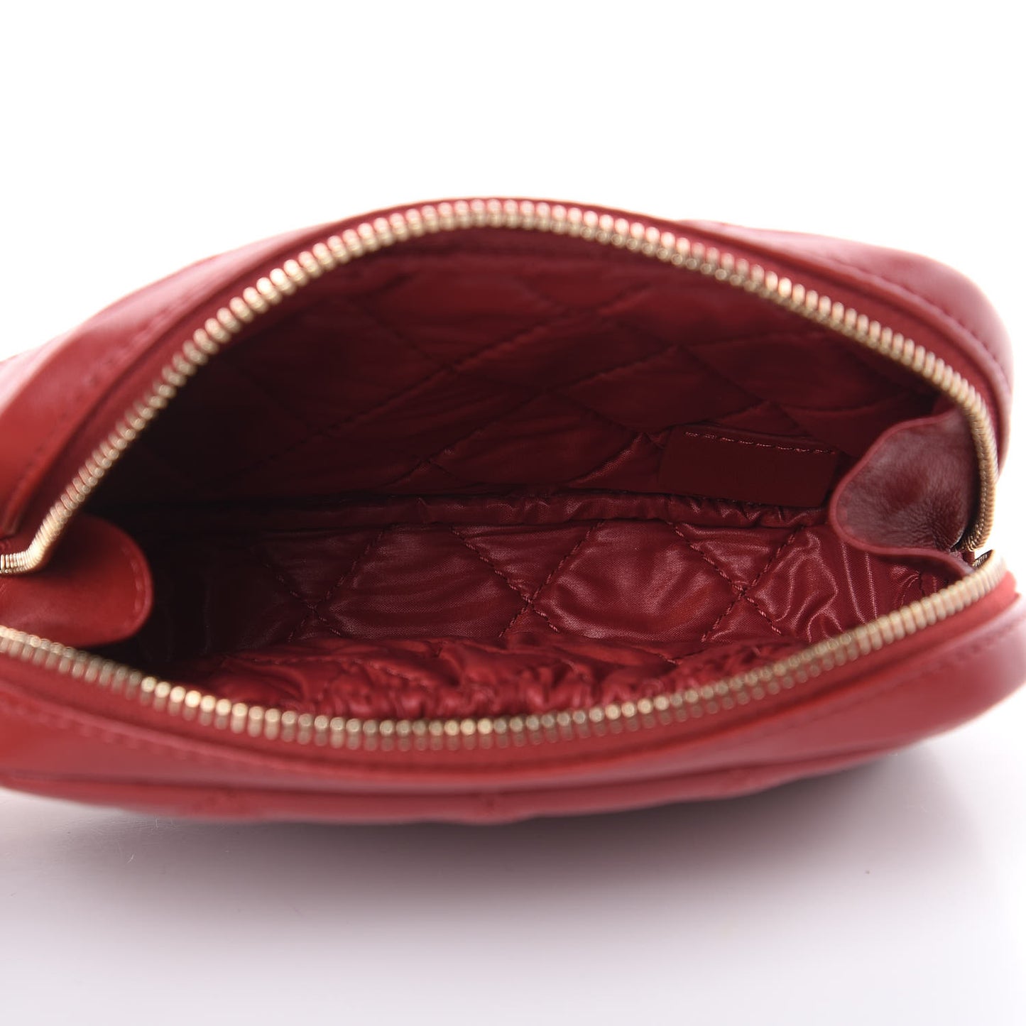 Lambskin Quilted Small Curvy Pouch Cosmetic Case Red