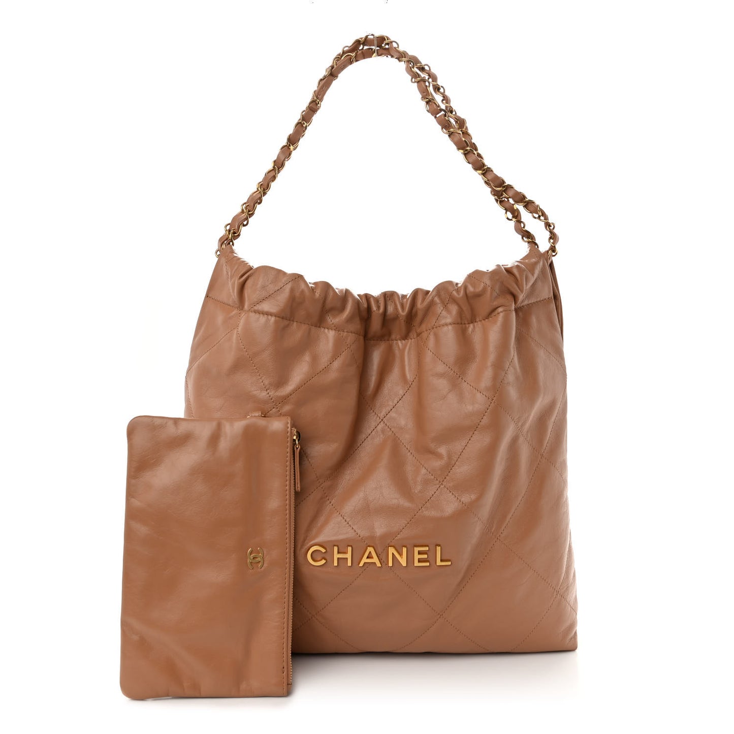 Shiny Calfskin Quilted Chanel 22 Camel
