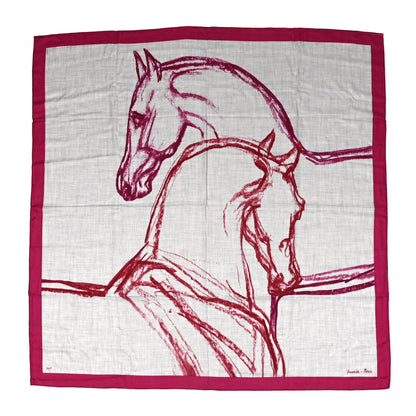 Hermes Cashmere Silk Chevaux Au Pre Shawl 140 Fuchsia Gris Chine Framboise 1 of 5
