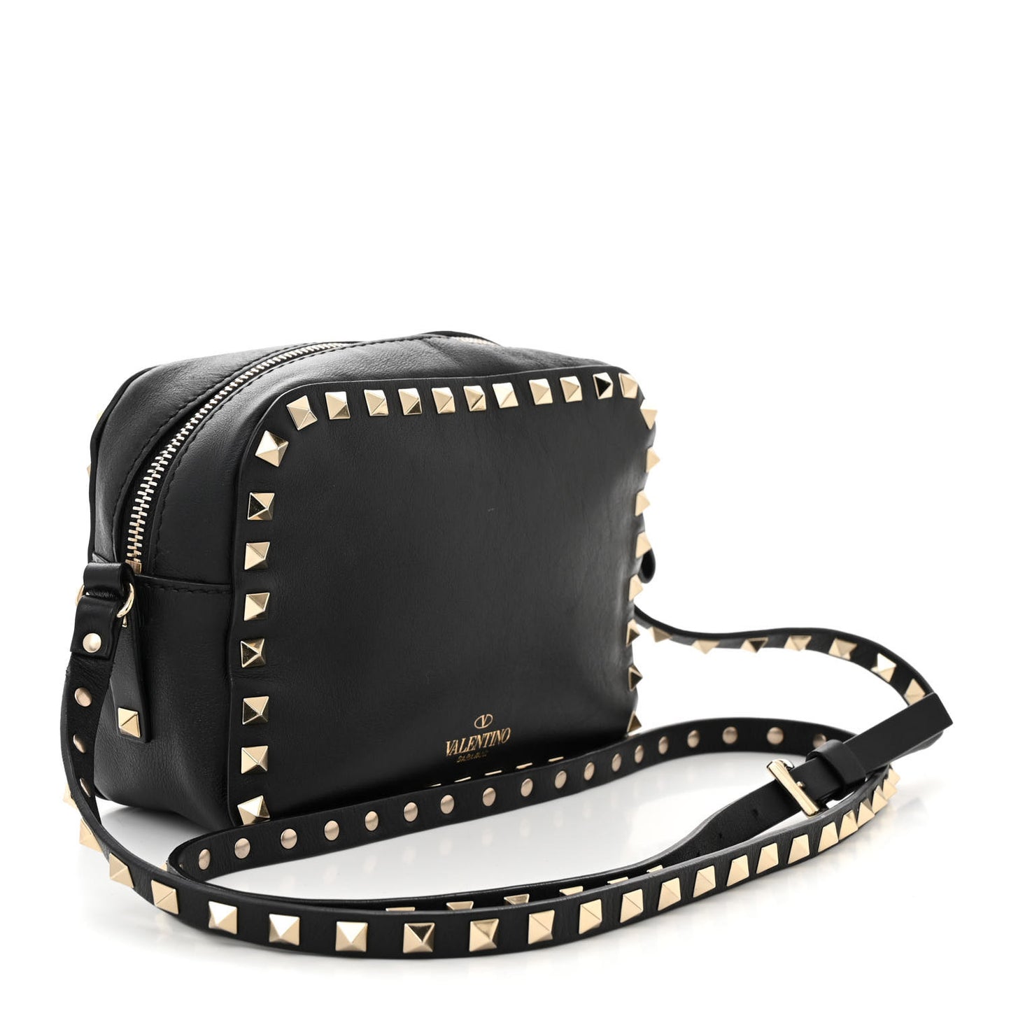 Calfskin Rockstud Camera Crossbody Bag Black