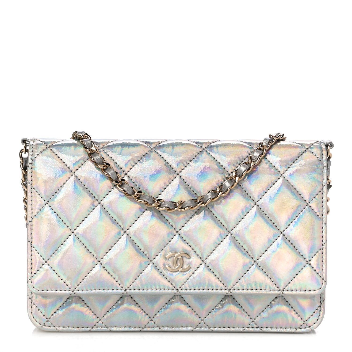 Chanel Iridescent Goatskin Quilted Wallet On Chain WOC Silver 1 of 11
