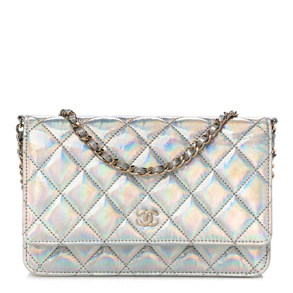 Chanel Iridescent Goatskin Quilted Wallet On Chain WOC Silver 1 of 11