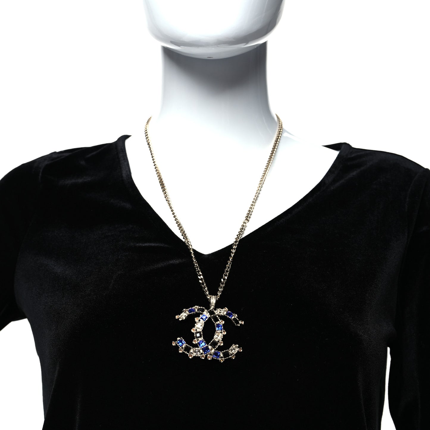 Crystal CC Pendant Necklace Gold Blue