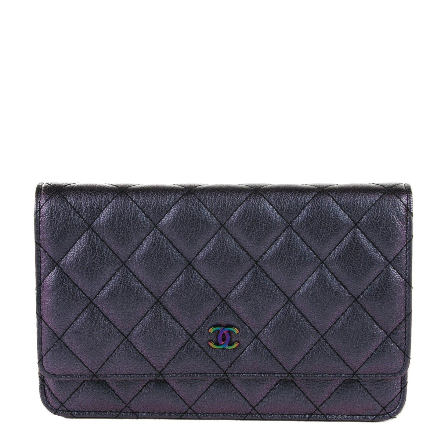 Iridescent Goatskin Quilted Wallet On Chain WOC Purple