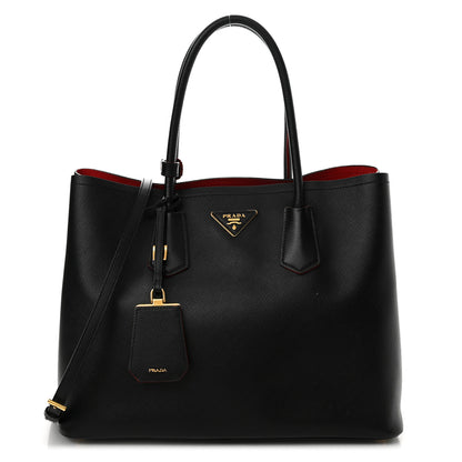 Prada Saffiano Cuir Large Double Bag Black Fuoco 1 of 9