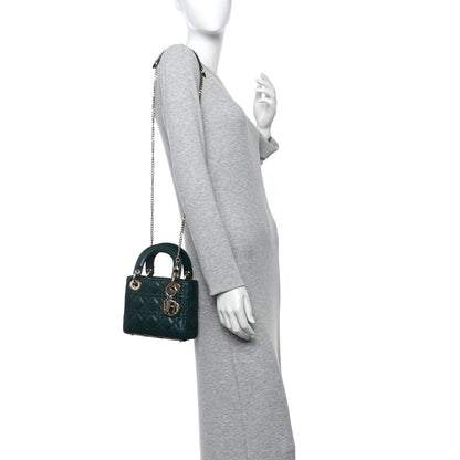 Christian Dior Lambskin Cannage Mini Lady Dior Dark Green 2 of 9