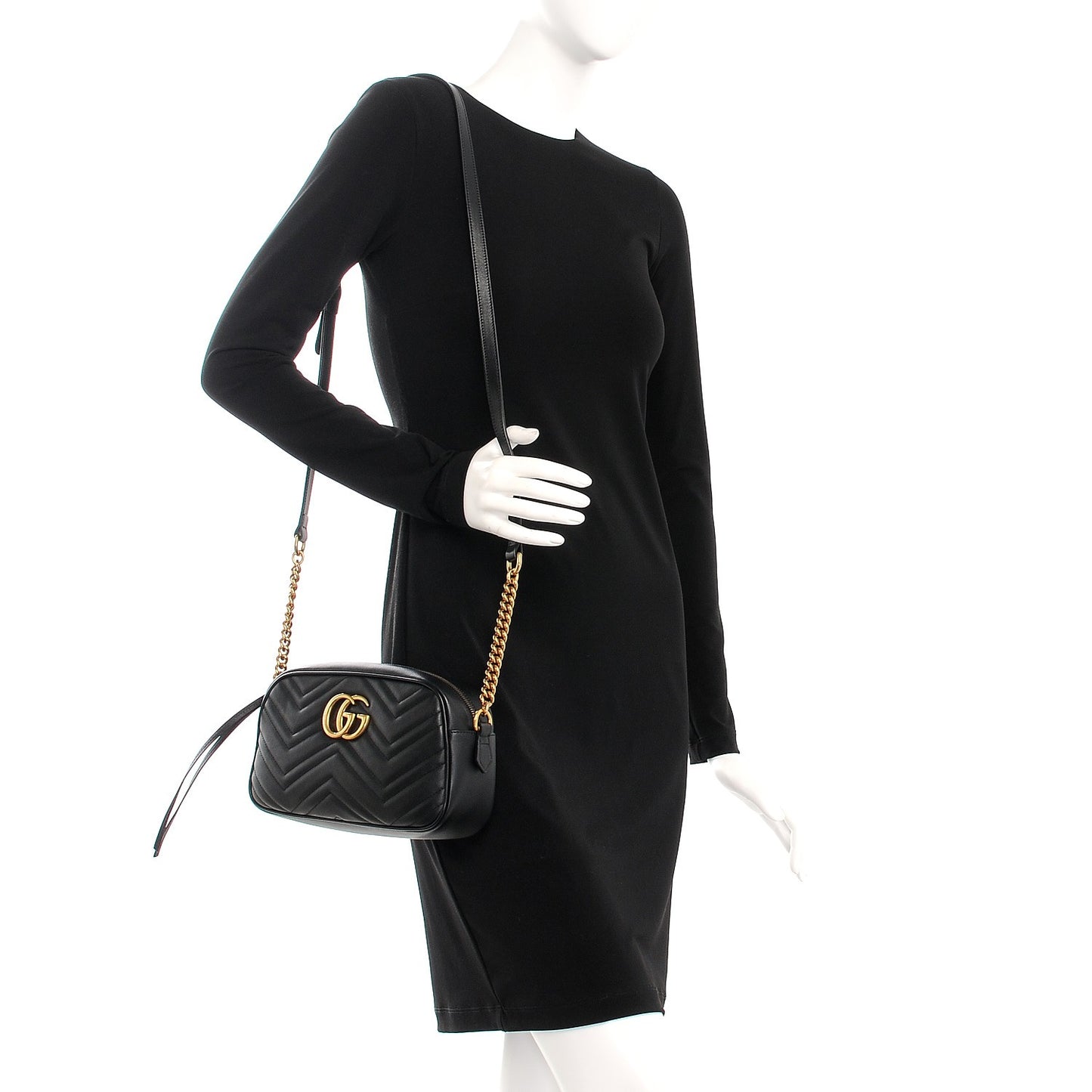 Calfskin Matelasse Small GG Marmont Chain Shoulder Bag Black