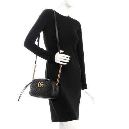 Gucci Calfskin Matelasse Small GG Marmont Chain Shoulder Bag Black 2 of 7