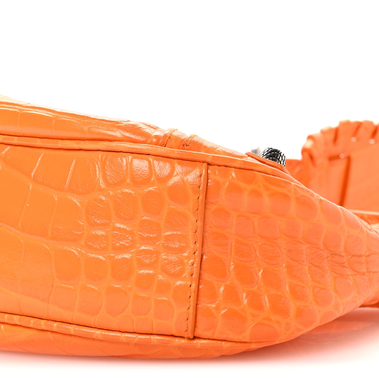 Extra Supple Calfskin Crocodile Embossed Le Cagole Shoulder Bag XS Pop Orange