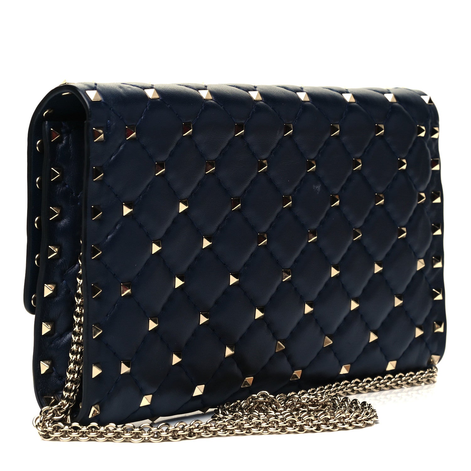Valentino Garavani Nappa Rockstud Spike Wallet on Chain Marine 3 of 8