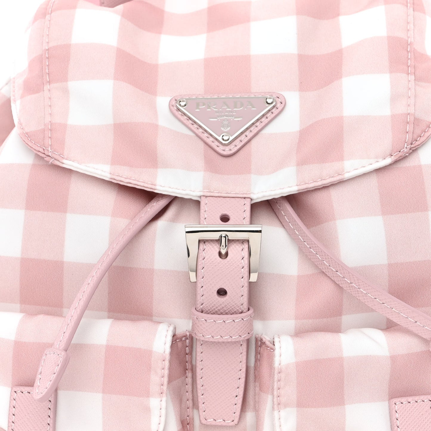 Re-Nylon Saffiano Gingham Print Small Backpack Alabastro