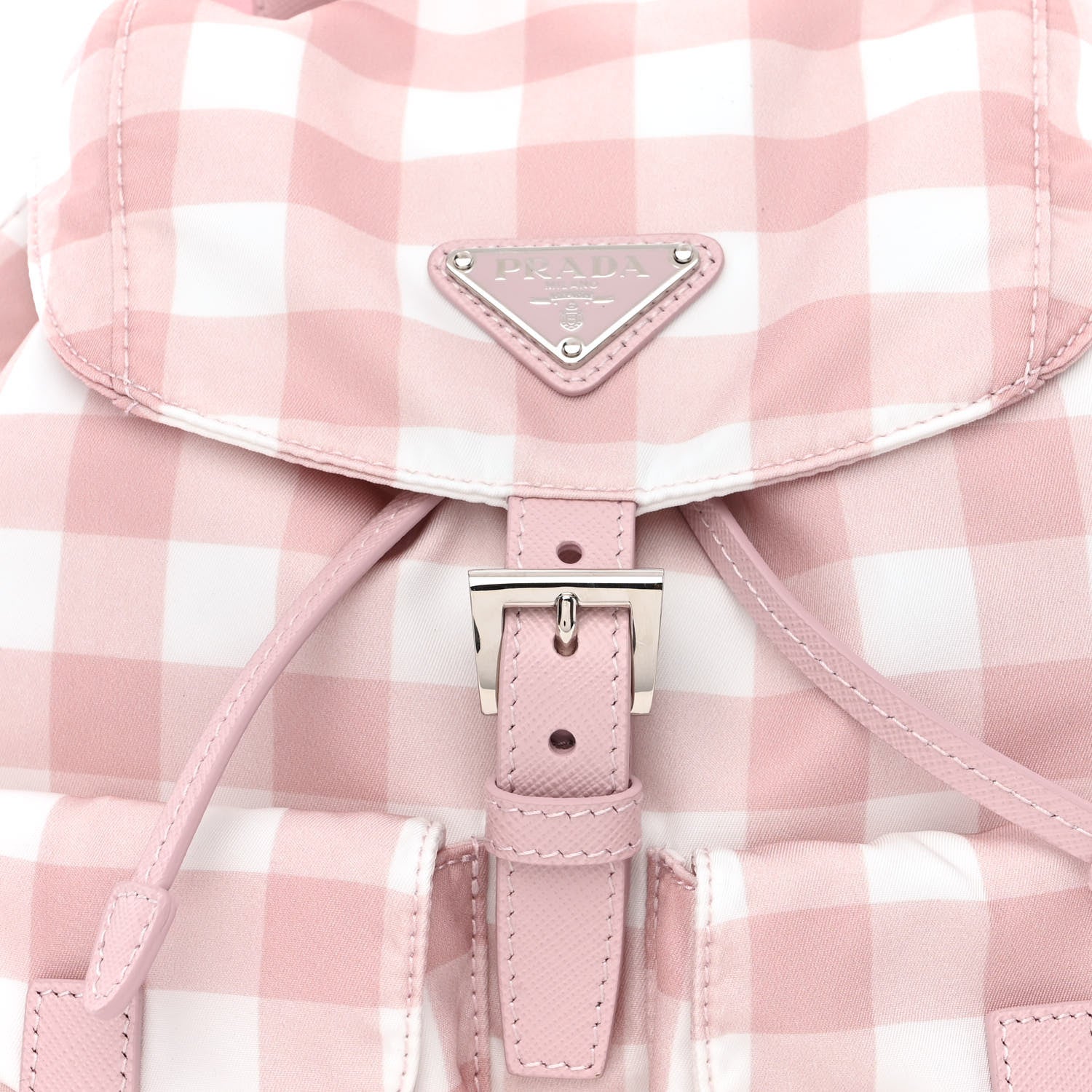 Prada Re-Nylon Saffiano Gingham Print Small Backpack Alabastro 9 of 11