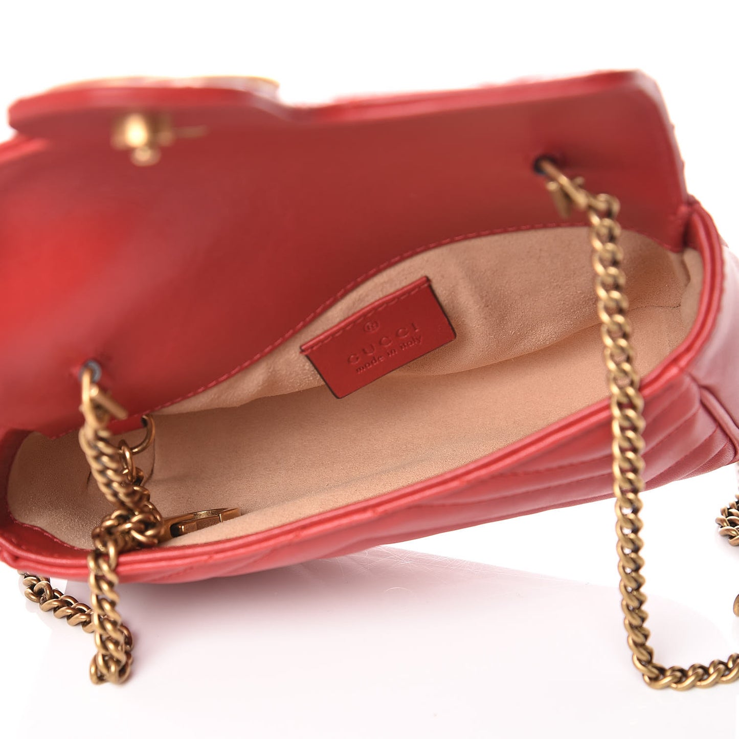 Calfskin Matelasse Super Mini GG Marmont Shoulder Bag Hibiscus Red
