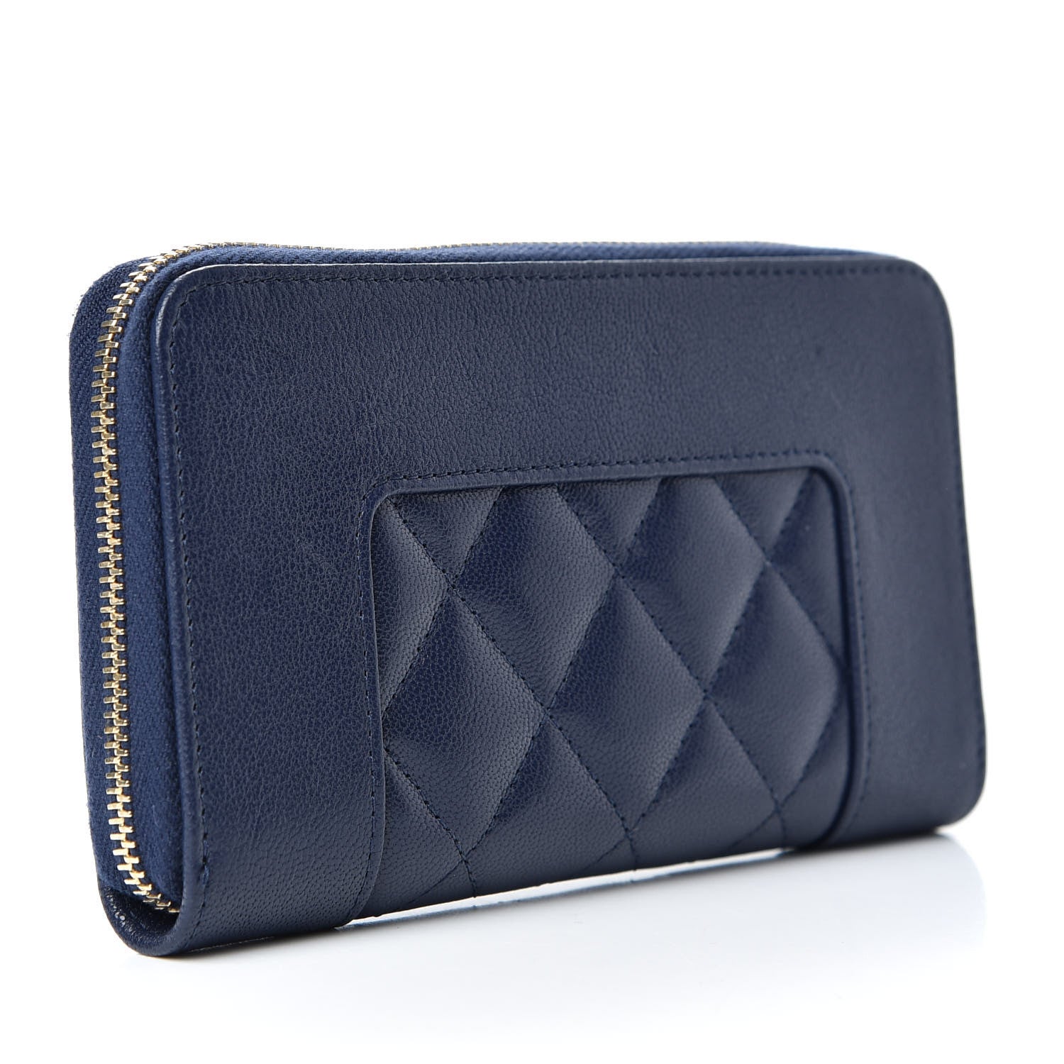 Chanel Sheepskin Quilted Mademoiselle Vintage Zip Around Wallet Navy 3 of 8