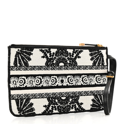 Christian Dior Technical Fabric Embroidered Pouch Black White 3 of 9