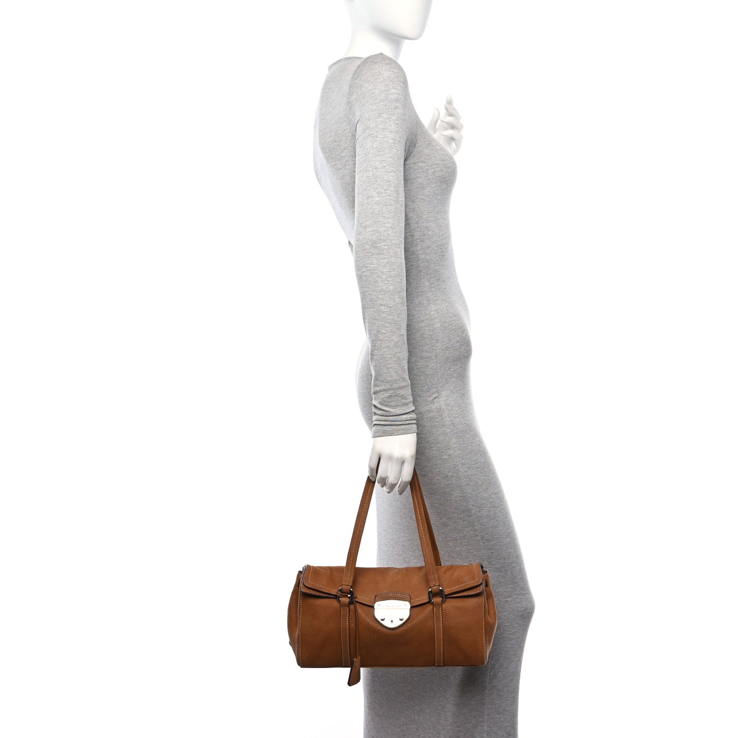 Prada Vitello Foldover Pushlock Flap Shoulder Bag Sughero 2 of 16