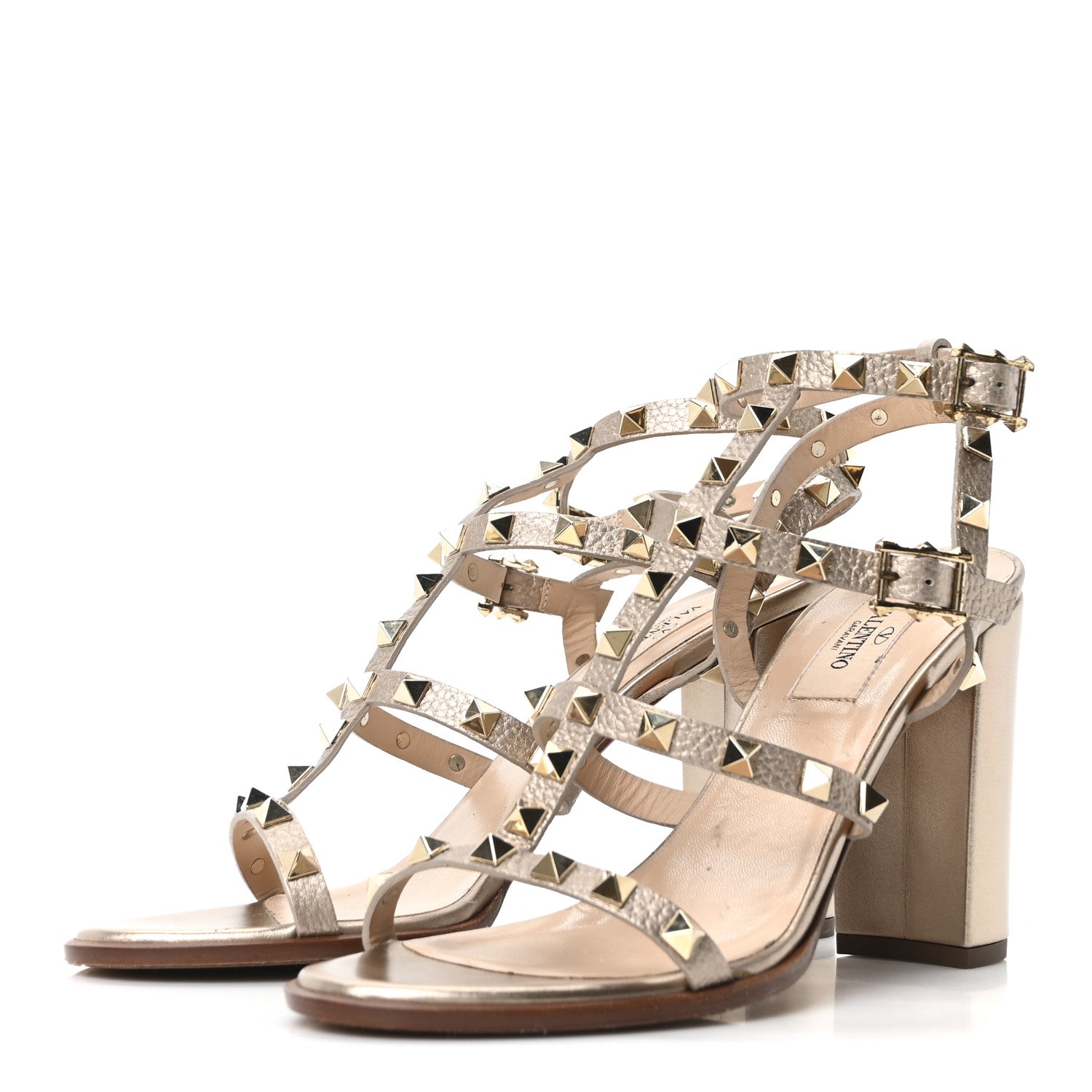 Valentino Garavani Metallic Calfskin Rockstud 90mm City Sandals 38.5 Antique Brass 4 of 9