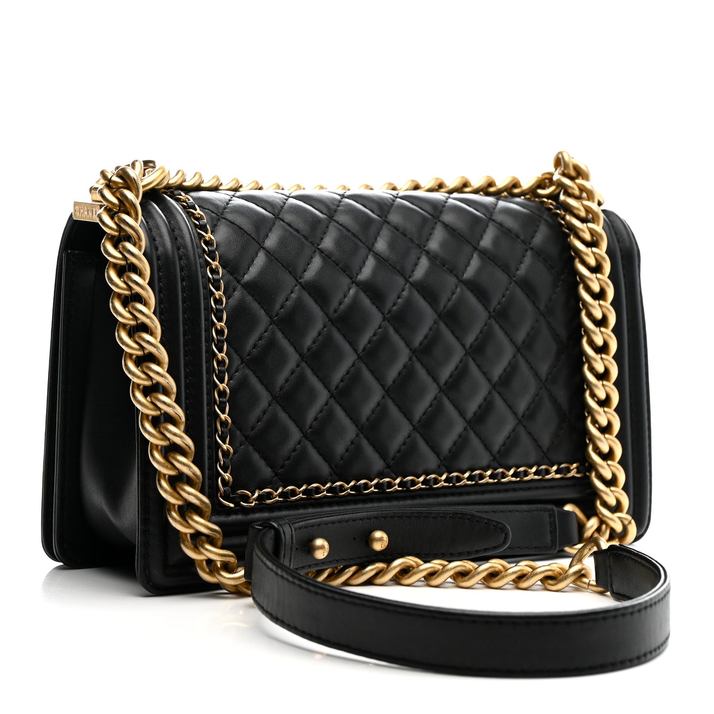 Lambskin Quilted Medium Chain Around Boy Flap Black Black