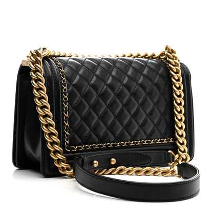 Chanel Lambskin Quilted Medium Chain Around Boy Flap Black Black 3 of 15