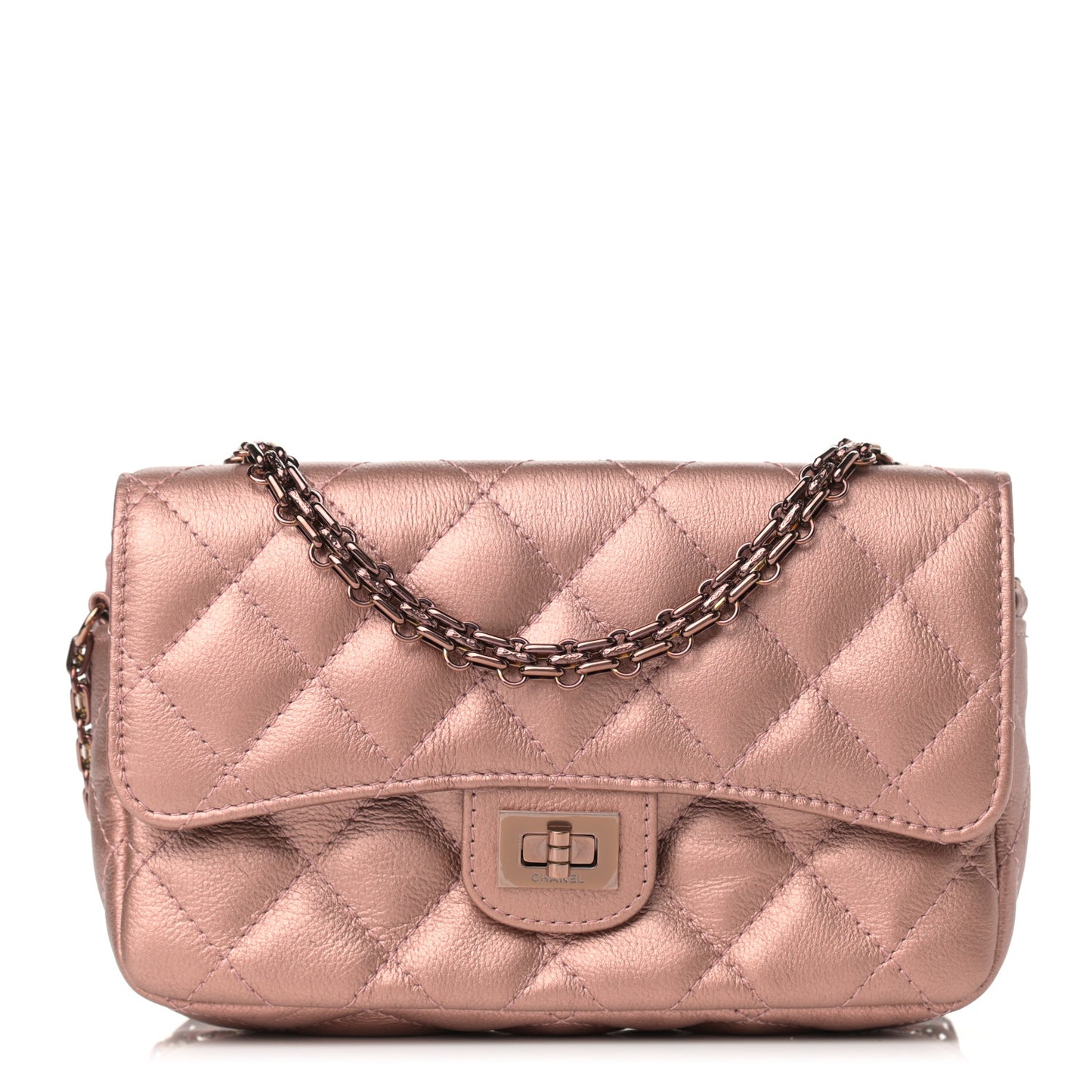 Metallic Grained Calfskin Quilted 2.55 Reissue Phone Holder With Chain Copper
