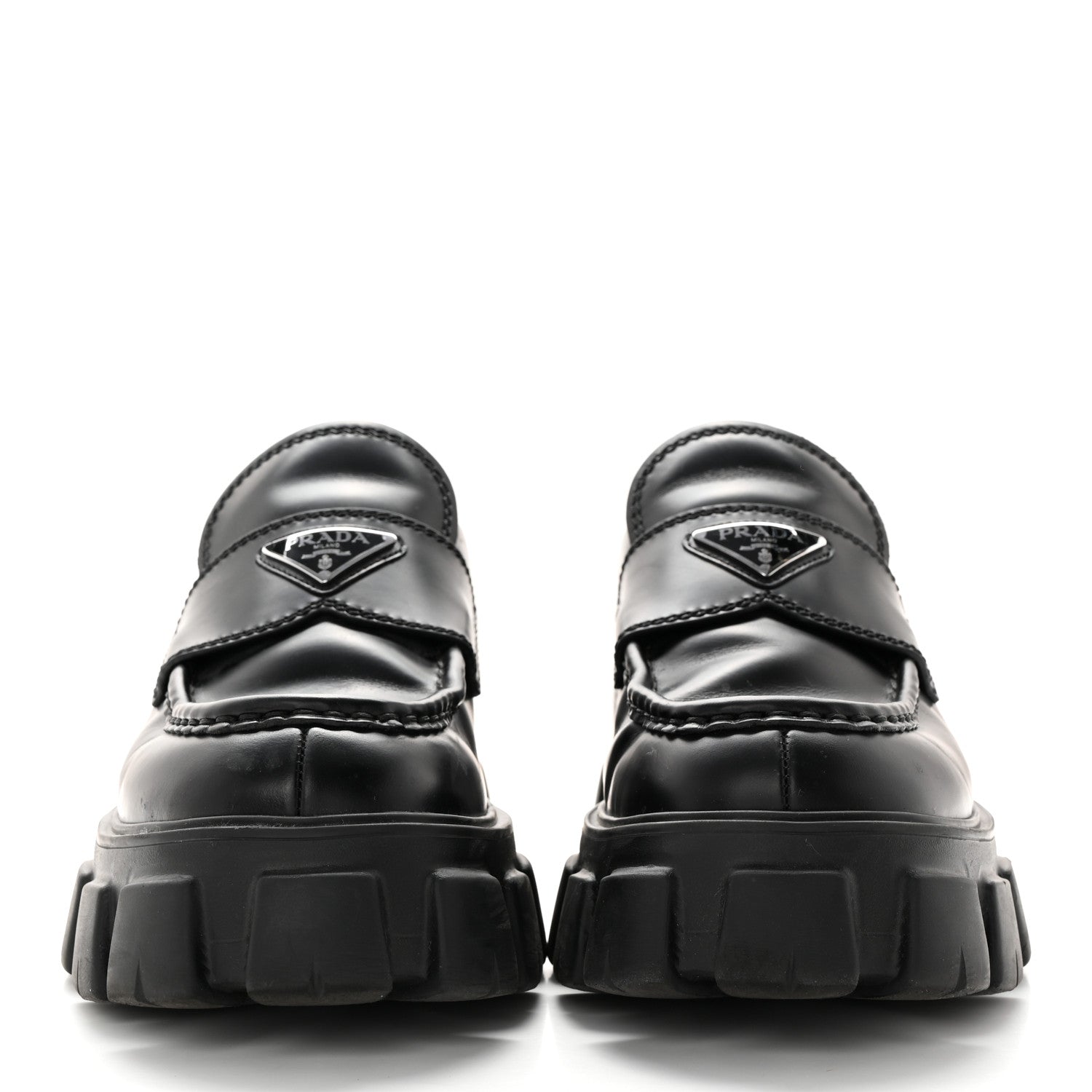 Prada Spazzolato Rois Metal Triangle Logo Mens Monolith 60mm Loafers 6 Black 2 of 15
