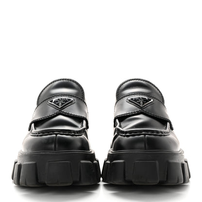 Prada Spazzolato Rois Metal Triangle Logo Mens Monolith 60mm Loafers 6 Black 2 of 15