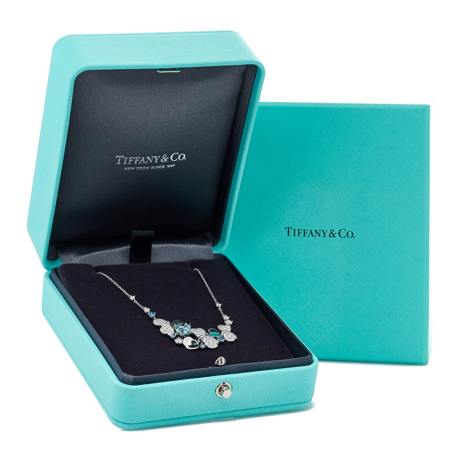 Tiffany Platinum Diamond Aquamarine Paper Flowers Cluster Pendant Necklace 5 of 5