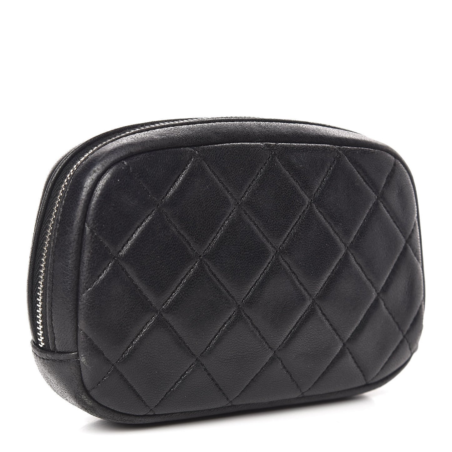 Lambskin Quilted Small Curvy Pouch Cosmetic Case Black