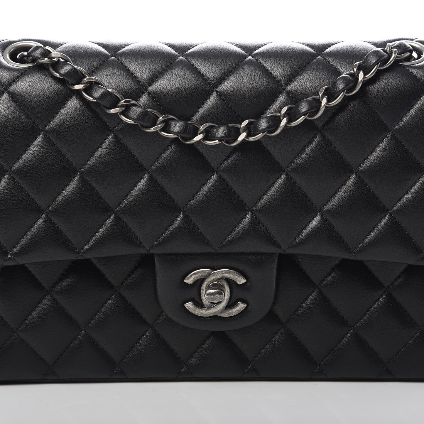 Lambskin Quilted Medium Double Flap Black