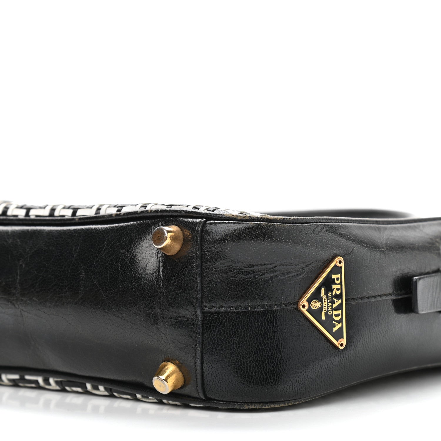 Prada Goatskin Woven Bowler Black 9 of 9