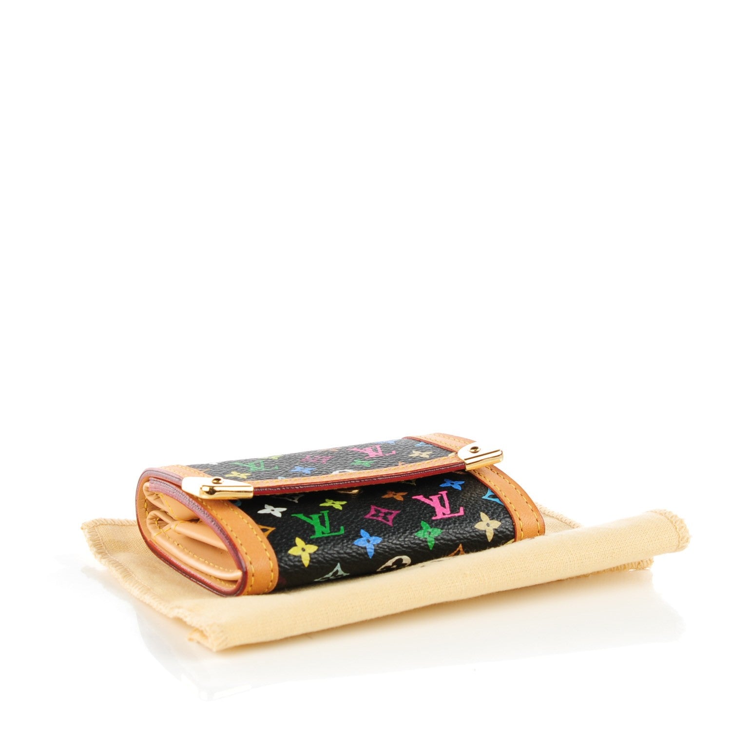 Louis Vuitton Monogram Multicolor Porte-Monnaie Plat Coin Purse Black 4 of 8